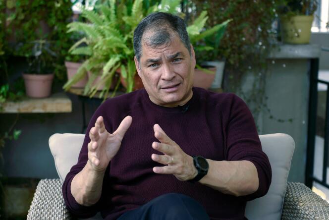 On April 13, 2021, former Ecuadorian President Rafael Correa speaks during an interview with AFP, in Mexico City's Coyoacan district.