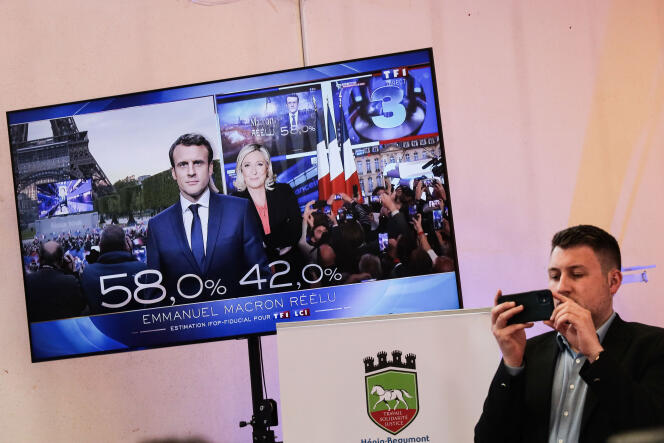 A Hénin-Beaumont (Pas-de-Calais), dimanche 24 avril 2022, au moment de l’annonce des résultats du second tour de l’élection présidentielle.