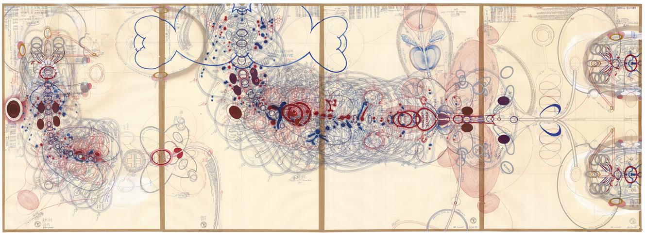 « Sans titre », 2018, de Luboš Plný. Encre et acrylique sur papier, 100 × 280 cm.
