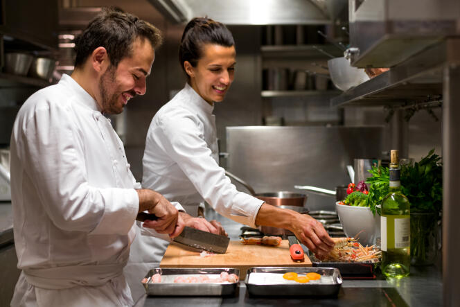 The chefs Oliver Piras and Alessandra Del Favero, a couple outside work as well as in the kitchen of their restaurant Il Carpaccio, in Paris.