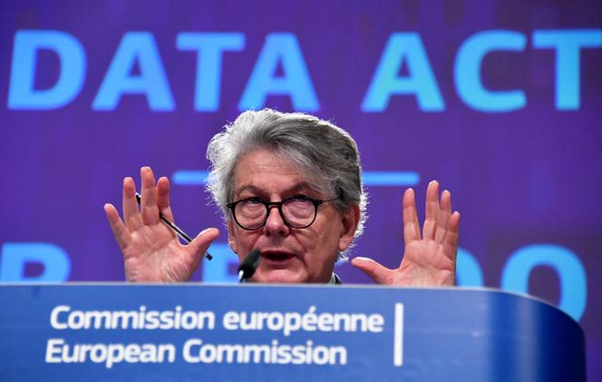 European Commissioner for Internal Market, Thierry Breton, gives a joint press conference on the Data Act at the EU headquarters in Brussels on February 23, 2022.
