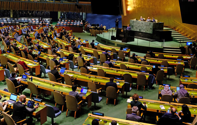 The United Nations holds its second day of General Assembly meetings in an emergency special session on the Russian-Ukrainian conflict in New York, United States, on March 1, 2022.