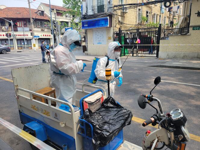 A disinfection operation in Xuhui district, Shanghai, China, April 19, 2022.