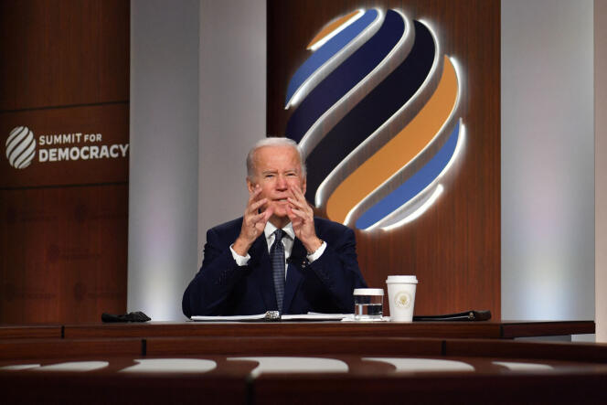 U.S. President Joe Biden addresses representatives from more than 100 countries at the Summit for Democracy at the White House in Washington, D.C., December 9, 2021.