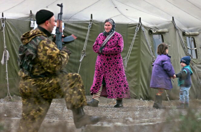 In the Znamenskoe refugee camp, Chechnya, in November 2000.