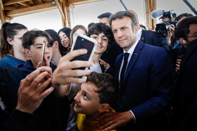Emmanuel Macron in the town of Barbazan-Debat (Hautes-Pyrénées, Southwestern France), April 29, 2022.