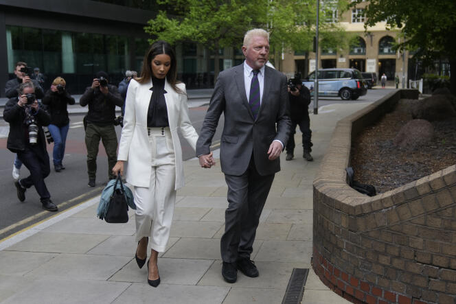 Former tennis player Boris Becker with Lilian de Carvalho Monteiro as they arrive at Southwark Crown Court for sentencing in London, Friday, April 29, 2022. 