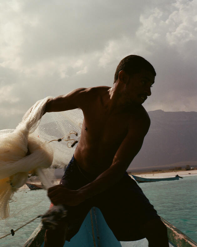 Owad, 28, fishes with his father in Qalansiyah Bay, in western Socotra.