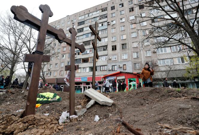 A view shows graves of civilians killed during Ukraine-Russia conflict in the southern port city of Mariupol, Ukraine April 19. 