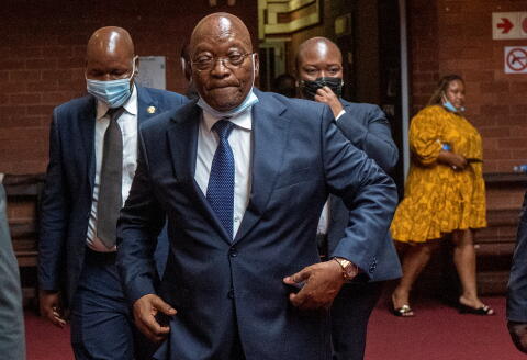 Former South African President Jacob Zuma enters the High Court in Pietermaritzburg, South Africa, January 31, 2022. Jerome Delay/Pool via REUTERS