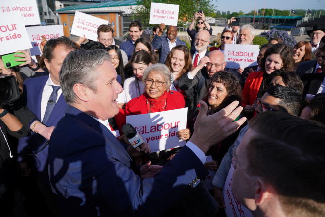 Labour Party leader Keir Starmer speaks to supporters in Barnet, London, Friday May 6, 2022, after the party clinched victory in Barnet in local government elections. 