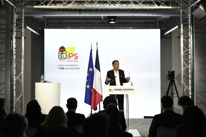 Le premier secrétaire du PS, Olivier Faure, lors d’une réunion du conseil national des socialistes, au siège du parti, à Ivry-sur-Seine (Val-de-Marne), le 5 mai 2022. 