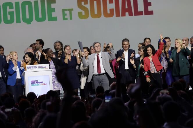 Convención de la Nueva Unión Popular Ecológica y Social (Nupes) para las elecciones legislativas del 12 y 19 de junio de 2022, 7 de mayo de 2022, en Aubervilliers. 