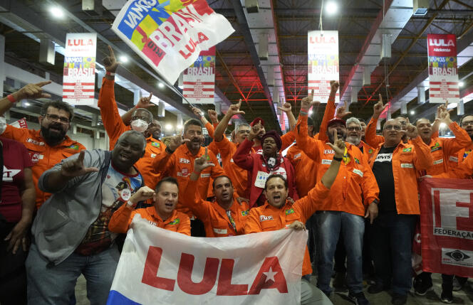 Lula supporters cheer during the announcement of his candidacy for the country’s upcoming presidential election, in Sao Paulo, Brazil, Saturday, May 7, 2022. 