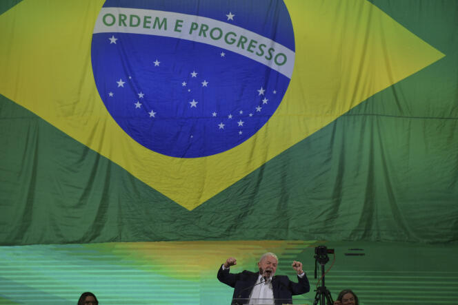 The former Brazilian president, Luiz Inacio Lula da Silva, during the announcement of his candidacy for the next presidential election next October in Sao Paulo, on May 7, 2022.