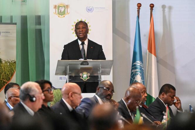 Ivorian President Alassane Ouattara at the opening ceremony of the COP15 in Abidjan on May 9, 2022.