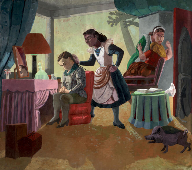 « Las criadas » (« The Maids », 1987), de Paula Rego. Acrylique et papier sur toile. 213,4 cm × 243,9 cm. Collection de Kim Manocherian.