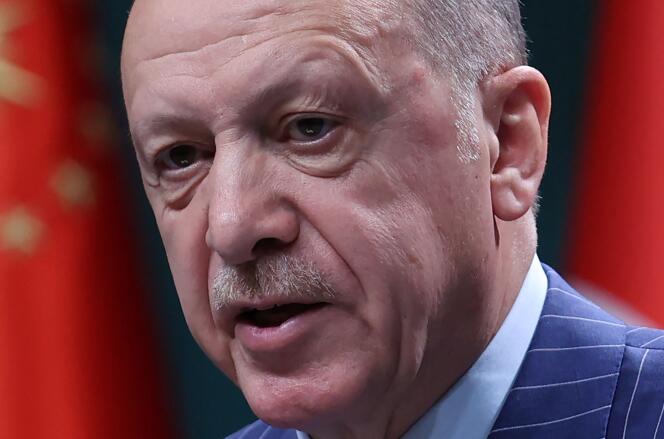 Turkish President Recep Tayyip Erdogan during a press conference in Ankara, Turkey, May 9, 2022. 