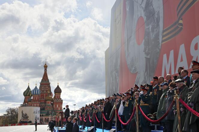 Russian President Vladimir Putin delivers his speech during the Victory Day military parade.