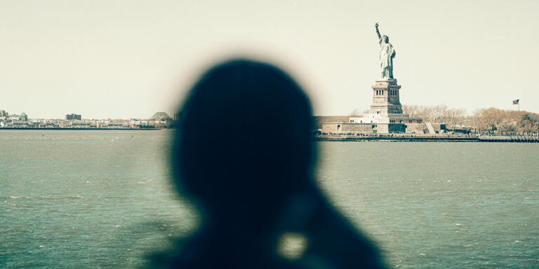 Film: The Immigrant. The Statue of Liberty seen from the Staten Island Ferry on Thursday, April 28, 2022