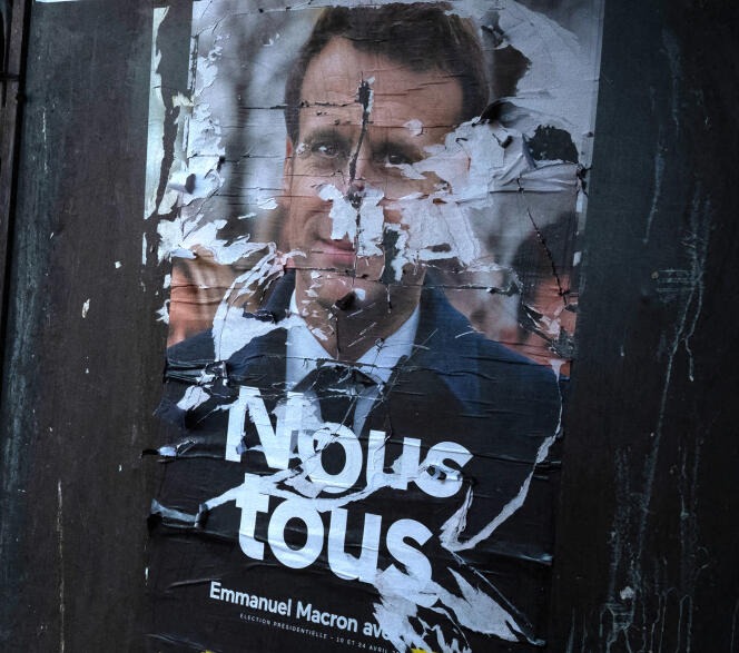 An Emmanuel Macron campaign poster for the French presidential election. 