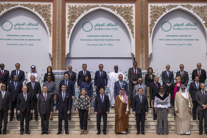 Les délégués de la réunion ministérielle de Coalition internationale anti-Etat islamique, à Marrackech, le 11 mai 2022.