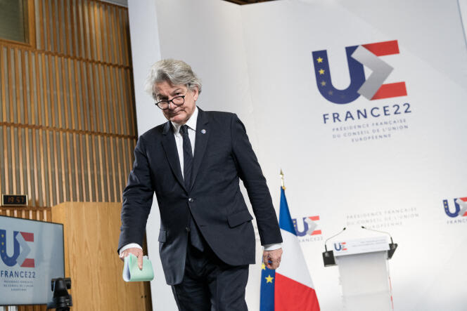 Le commissaire européen au marché intérieur, Thierry Breton, à Paris, le 13 janvier 2022.