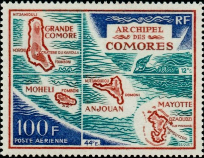 Timbre de poste aérienne de 1971 de l’Archipel des Comores.