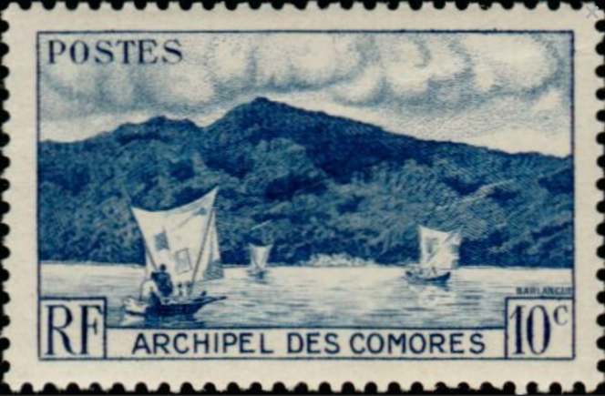 Premier timbre de l’Archipel des Comores émis en 1950.