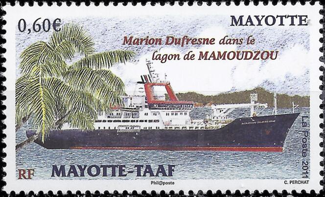 Le dernier timbre de Mayotte, paru en 2011, représentant le « Marion-Dufresne », émis dans le cadre d’une émission conjointe avec les TAAF.