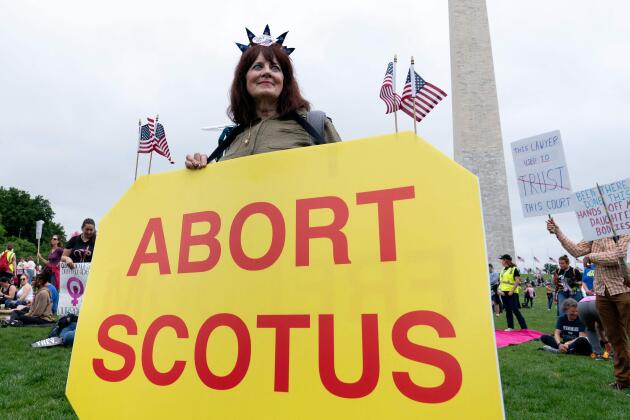Abortion rights activists rally at the Washington Monument ahead of a march to the Supreme Court of the United States (SCOTUS) in Washington, May 14.