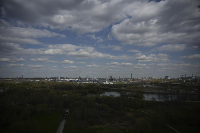 Gazprom's Neft oil refinery on the outskirts of Moscow on April 28, 2022.