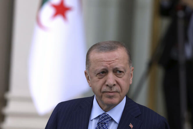 Turkish President Recep Tayyip Erdogan arrives for a welcoming ceremony for his Algerian counterpart, Abdelmadjid Tebboune, in Ankara, Turkey, Monday, May 16, 2022.