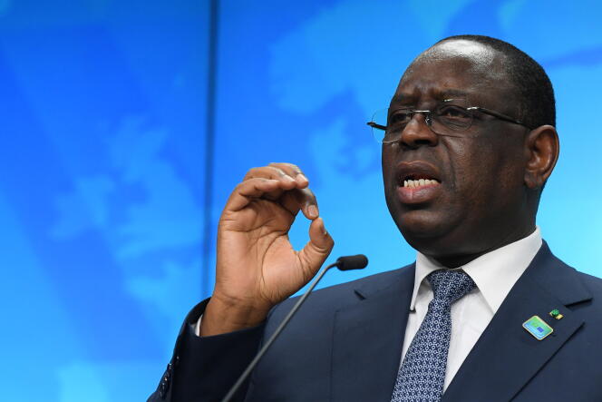 Senegalese President Macky Sall at the summit of the European Union (EU) and the African Union (AU) in Brussels, February 18, 2022. 