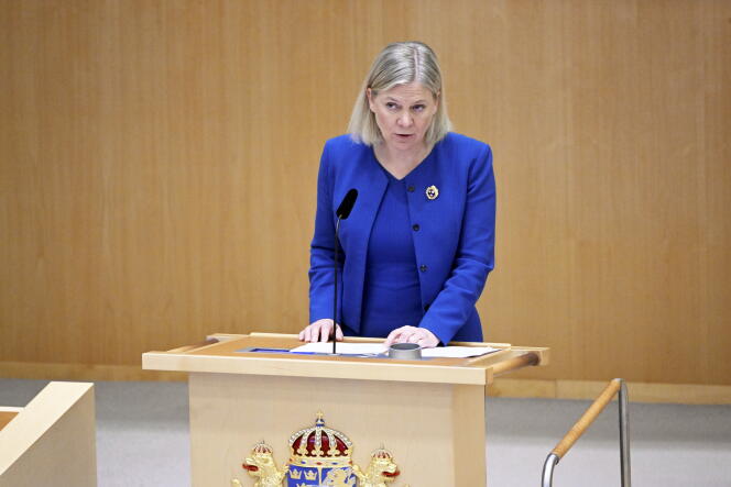 La première ministre suédoise, Magdalena Andersson, au Parlement suédois, le 16 mai 2022. 