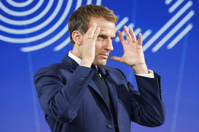 Emmanuel Macron presenting his 'France 2030' investment plan, at the Elysée Palace, on October 12, 2021.