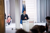 Emmanuel Macron lors de sa cérémonie d’investiture en tant que Président de la République au Palais de l’Élysée, à Paris, le 7 mai 2022. 