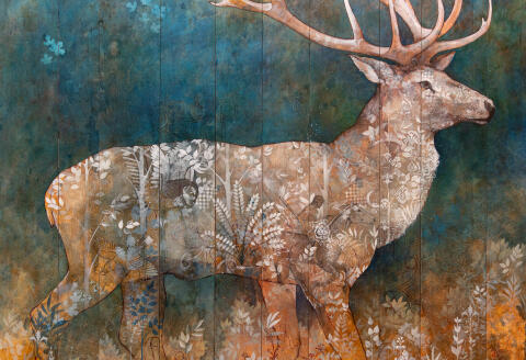 Augustin Frison-Roche, « Le Cerf blanc », huile sur panneau de bois, 200 x 200 cm, 2021