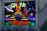 Une peinture murale de Damien Dmnology Perdue, en hommage au jazzman Sun Ra, icône afrofuturiste, à Chicago, en 2019. 