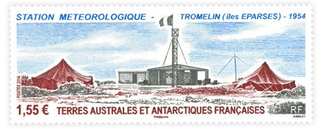Timbre sur la station météo de Tromelin émis en 2014 par les TAAF.