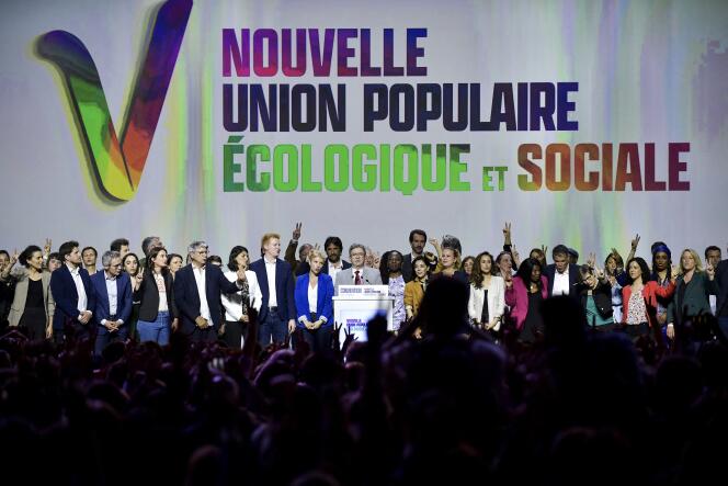 La convention inaugurale de la Nouvelle union populaire écologique et sociale le 7 mai à Aubervilliers (Seine-Saint-Denis).