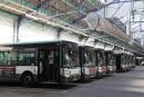 RATP buses are parked at an RATP facility amid the crisis linked with the Covid-19 pandemic caused by the novel coronavirus, on September 2, 2020, in Paris. (Photo by Ludovic MARIN / AFP)