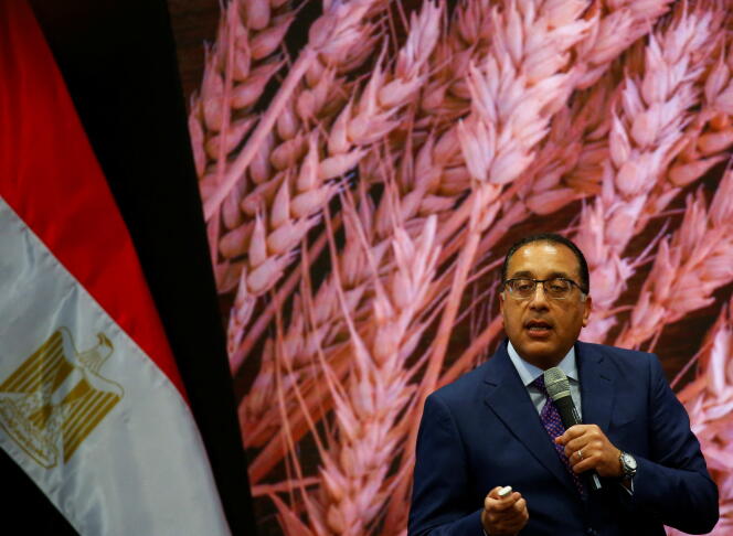 Egyptian Prime Minister Mustafa Kemal Madbouli during a press conference at the headquarters of the Investment Authority in Cairo, Egypt, May 15, 2022.