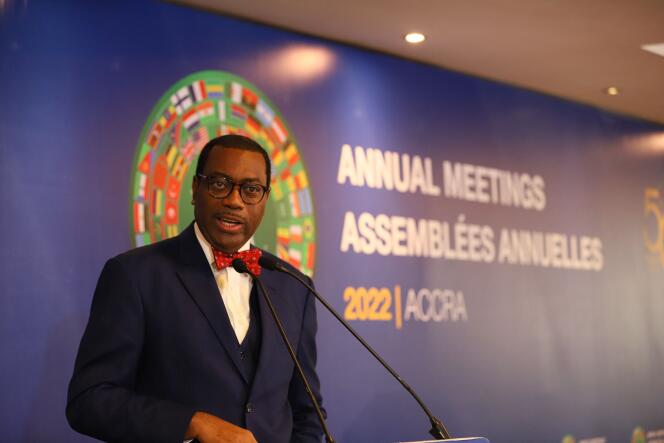 Akinwumi Adesina, président de la Banque africaine de développement (BAD), à Accra, au Ghana, le 23 mai 2022.