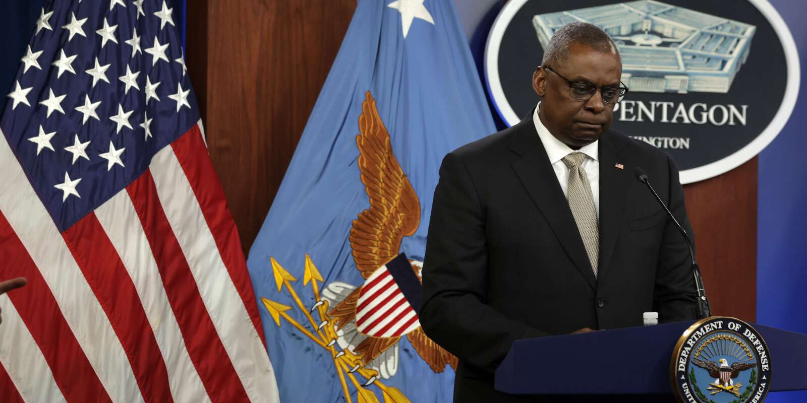 Le secrétaire à la défense américain, Lloyd Austin, lors d’un point de presse au Pentagone, à Arlington (Virginie), le 23 mai 2022.