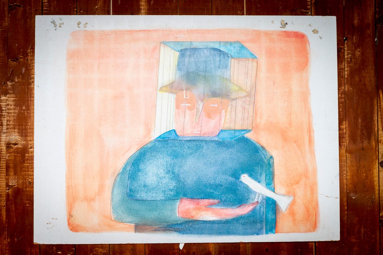 Dessin accroché dans la salle du Boissier, un bâtiment de la clinique psychiatrique de la Chesnaie, à Chailles (Loir-et-Cher), le 18 mai 2022.