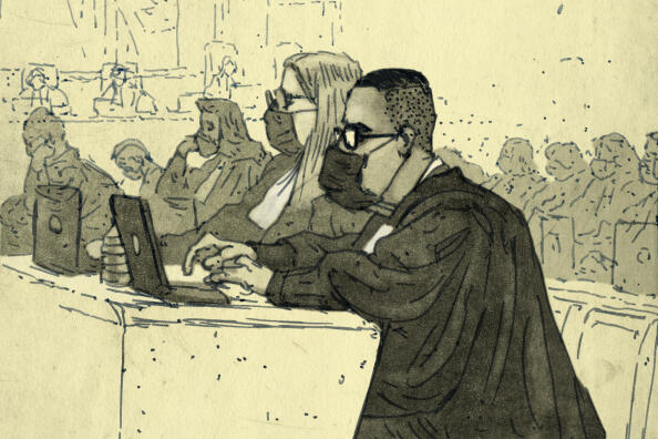 Les avocats des parties civiles, devant la cour d’assises spéciale de Paris.