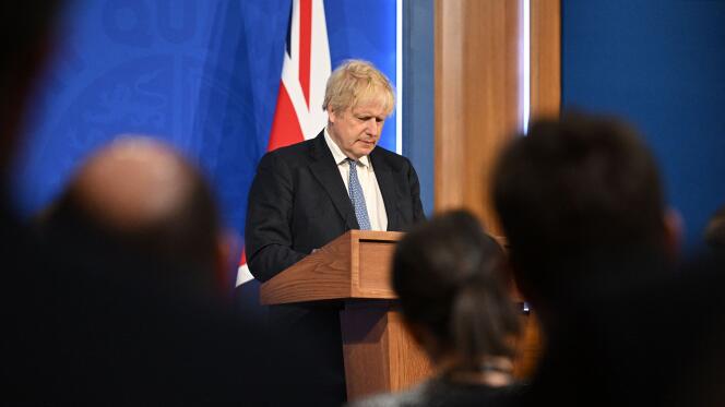 Der britische Premierminister Boris Johnson während einer Pressekonferenz am 25. Mai 2022 in der Downing Street (London).