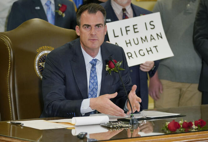 Oklahoma governor Kevin Stitt speaks after signing into law the first bill making it a felony to perform an abortion, on April 12, 2022, in Oklahoma City. 