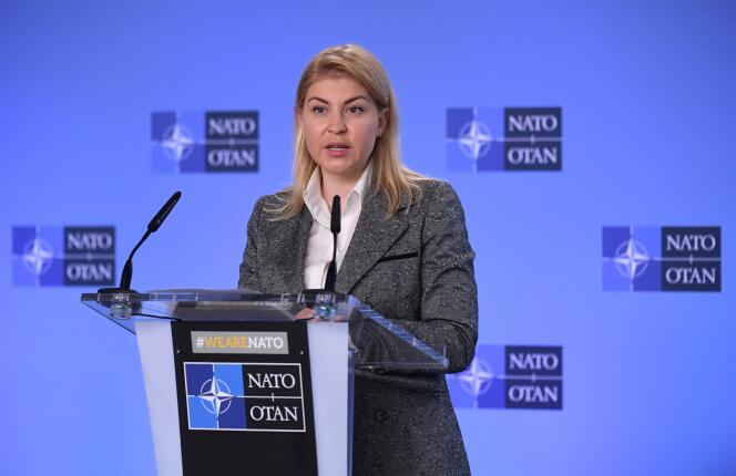 Ukrainian Deputy Prime Minister Olga Stefanishyna on January 10, 2022 at NATO headquarters in Brussels.